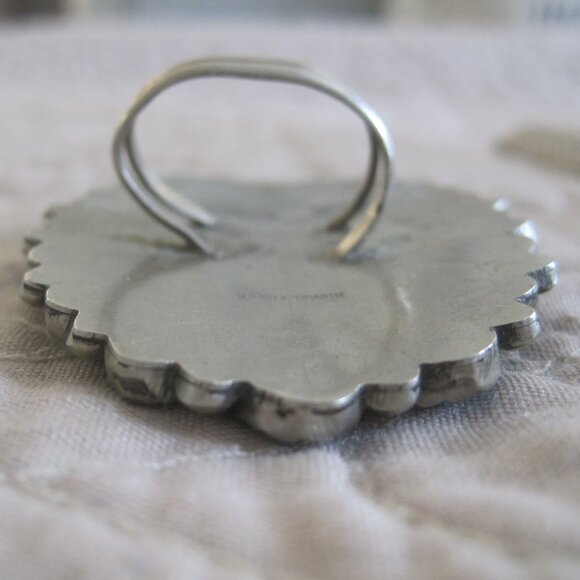 LARGE TURQUOISE NICKEL SILVER CLUSTER RING 5 NEW WITH DEFECTS - Picture 3 of 3